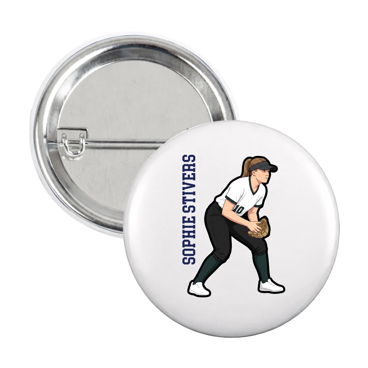 Game Day Button — Name Vertical in White