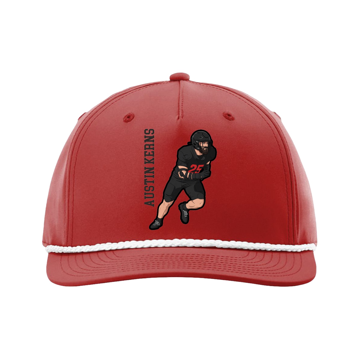 Five-Panel Classic Rope Cap — Name Vertical in Red
