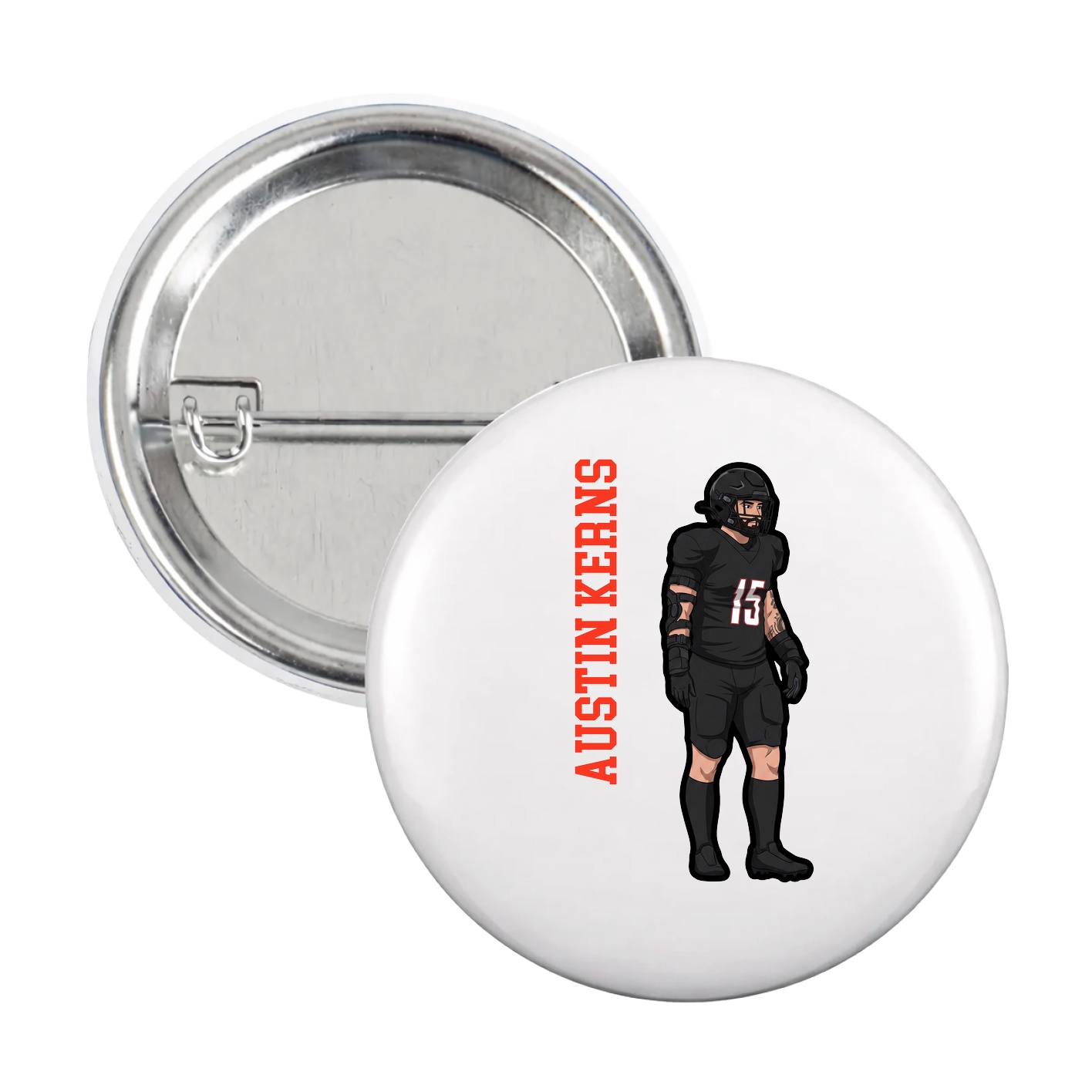 Game Day Button — Name Vertical in White