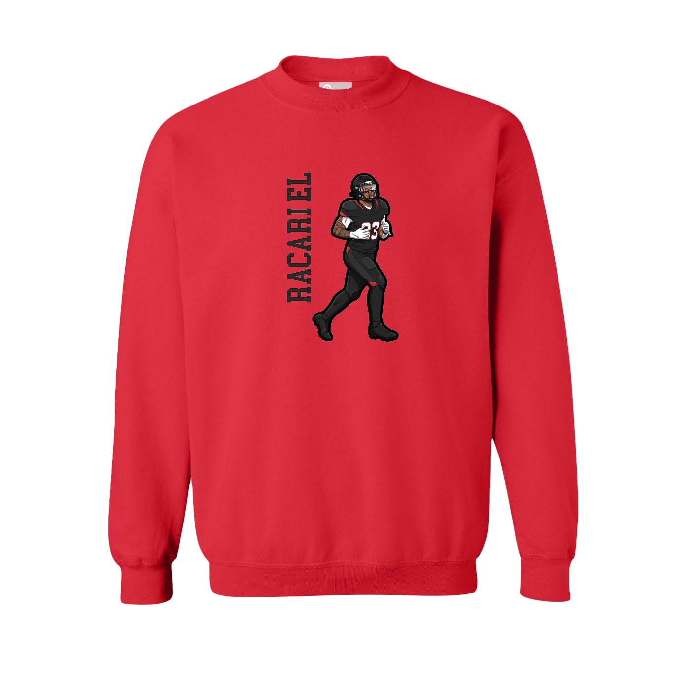 Fleece Crew — Name Vertical in Red