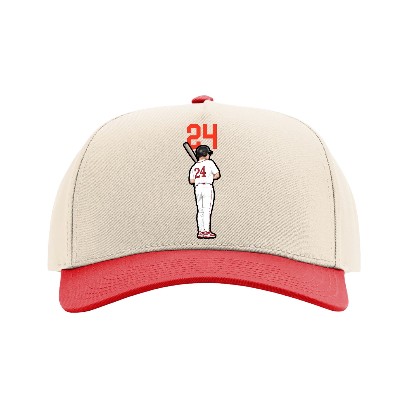 Full Fabric Five-Panel Champ Cap — Number Top in Cream/Red