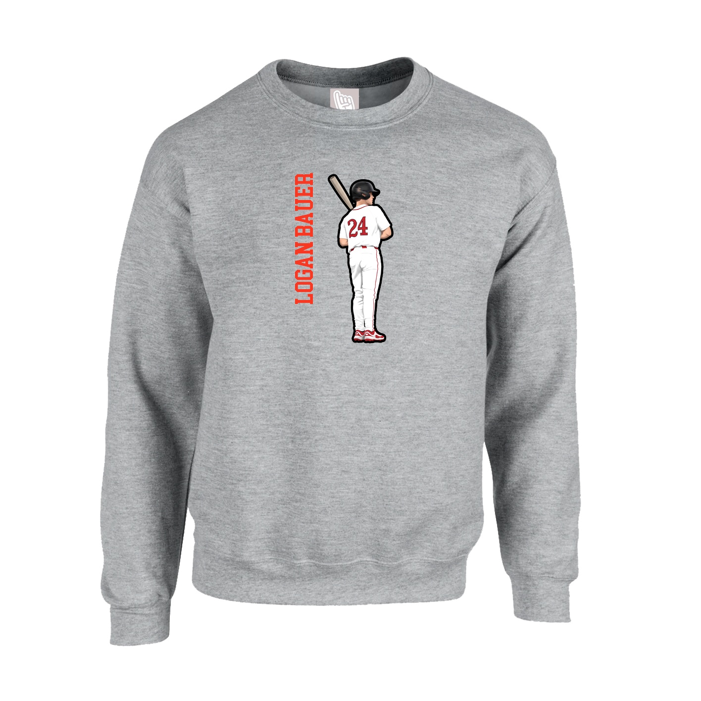 Fleece Crew — Name Vertical in Grey