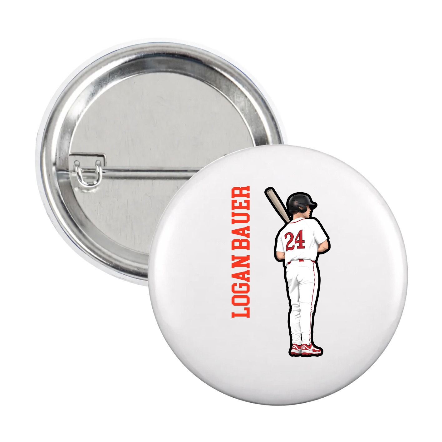 Game Day Button — Name Vertical in White