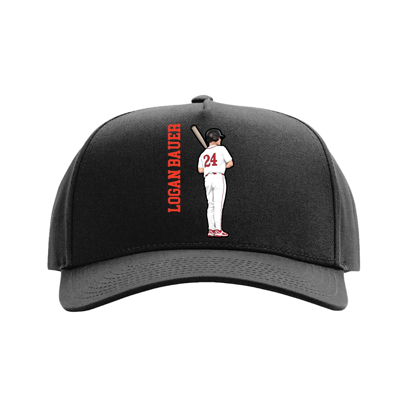 Full Fabric Five-Panel Champ Cap — Name Vertical in Black