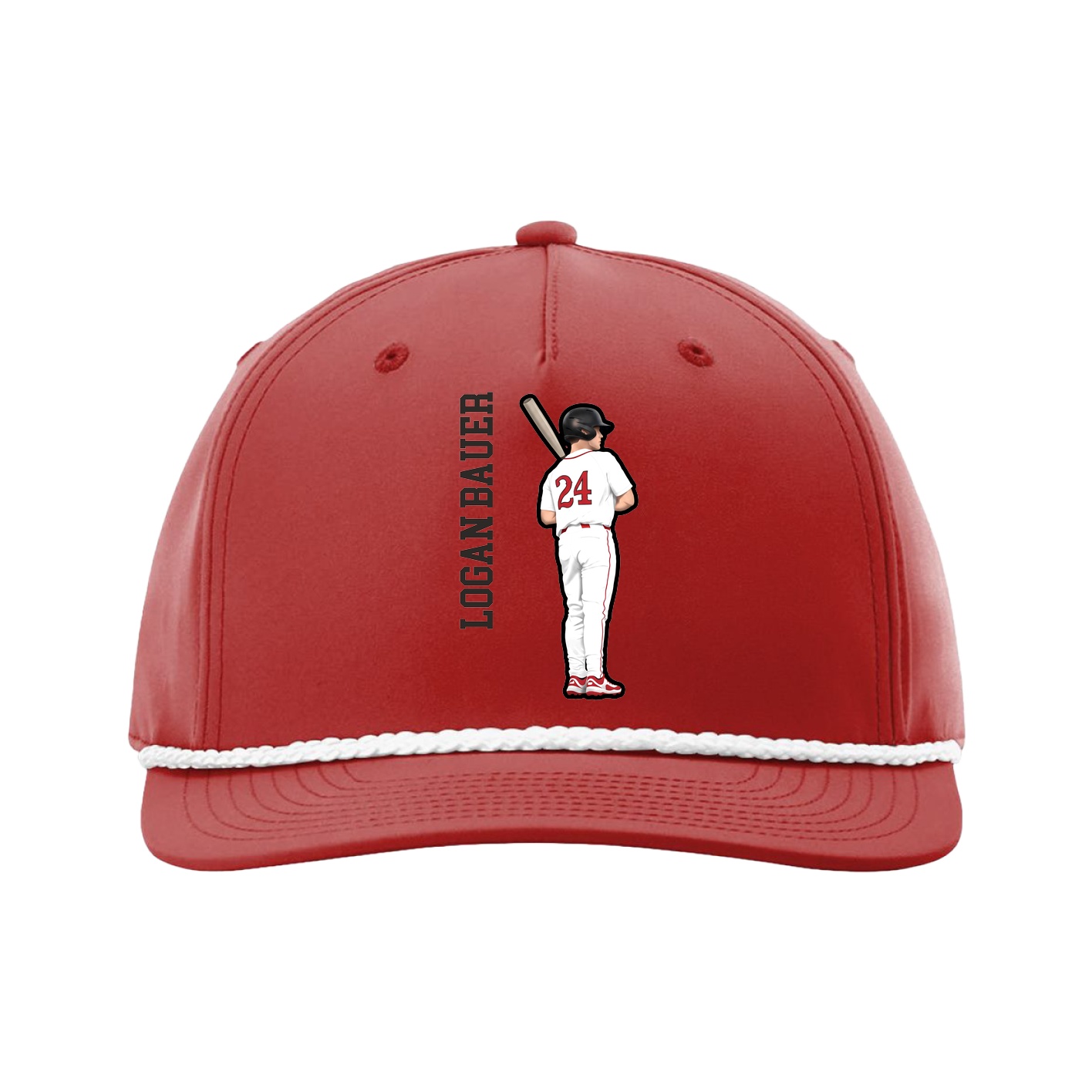 Five-Panel Classic Rope Cap — Name Vertical in Red