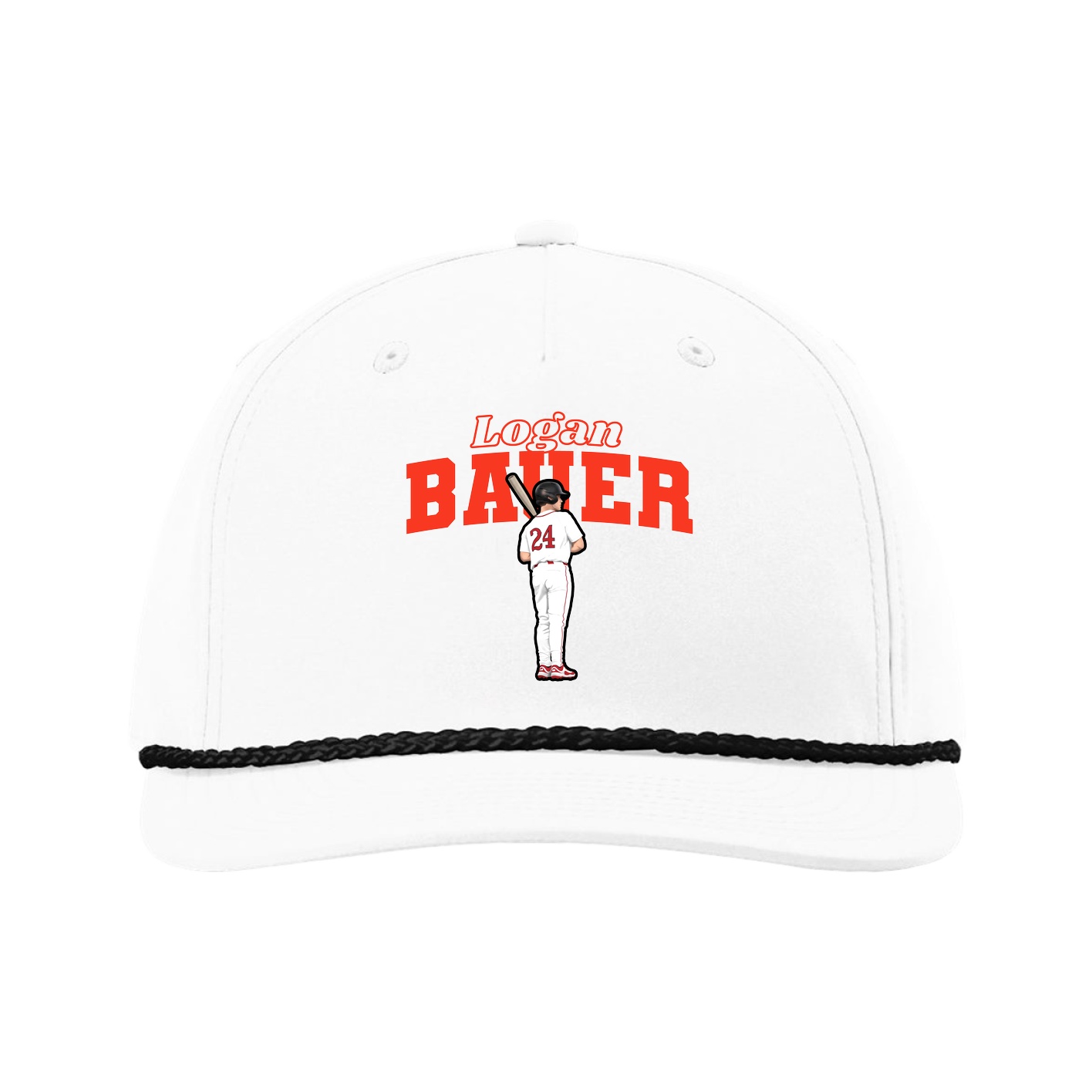 Five-Panel Classic Rope Cap — Name Arch in White