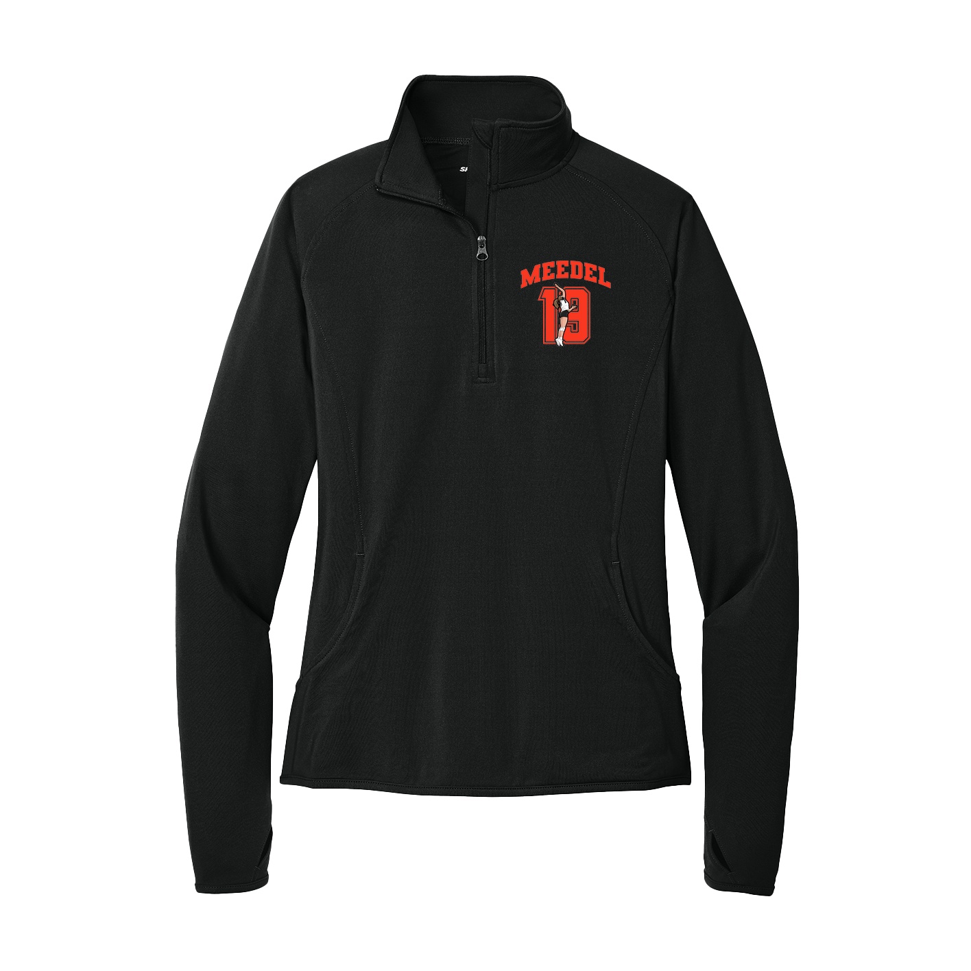 Women's Q-Zip Pullover — Number in Black