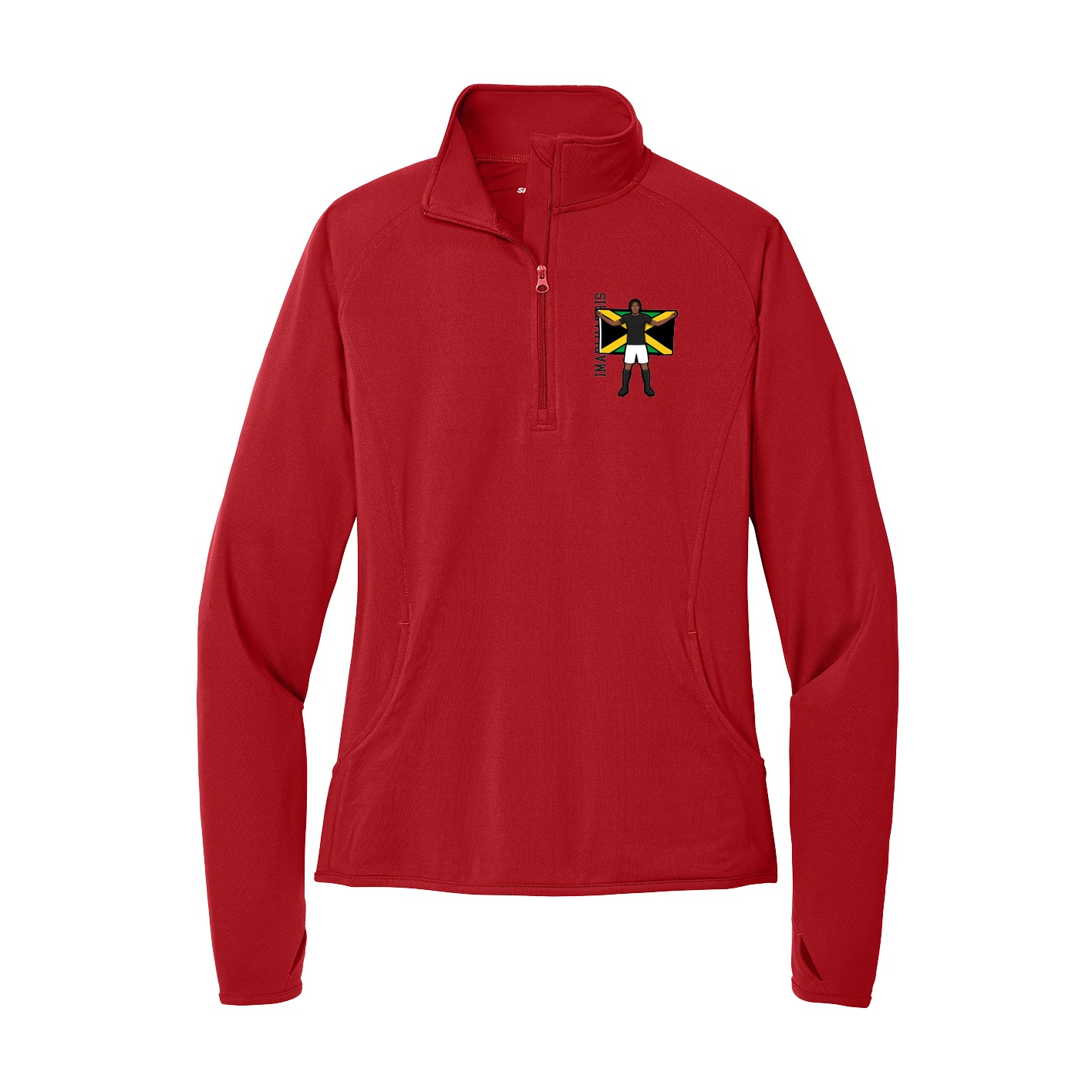 Women's Q-Zip Pullover — Name Vertical in Red