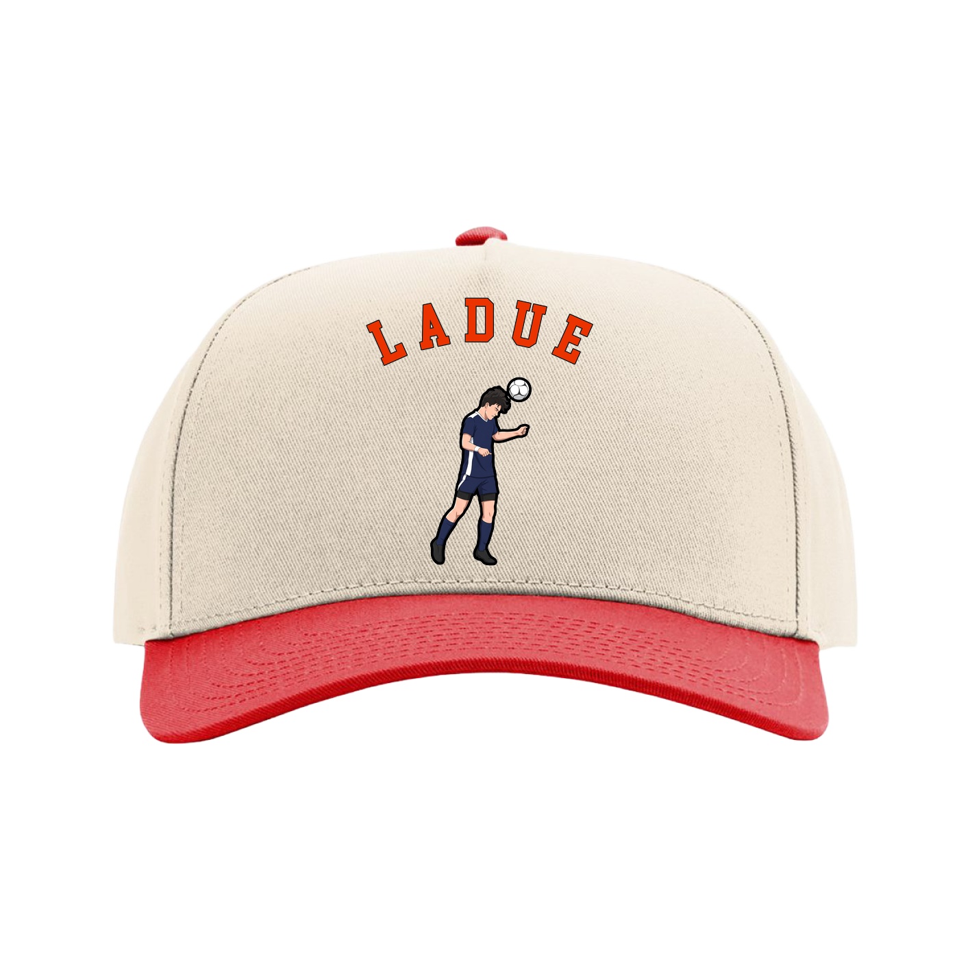 Full Fabric Five-Panel Champ Cap — Shirsey Arch in Cream/Red