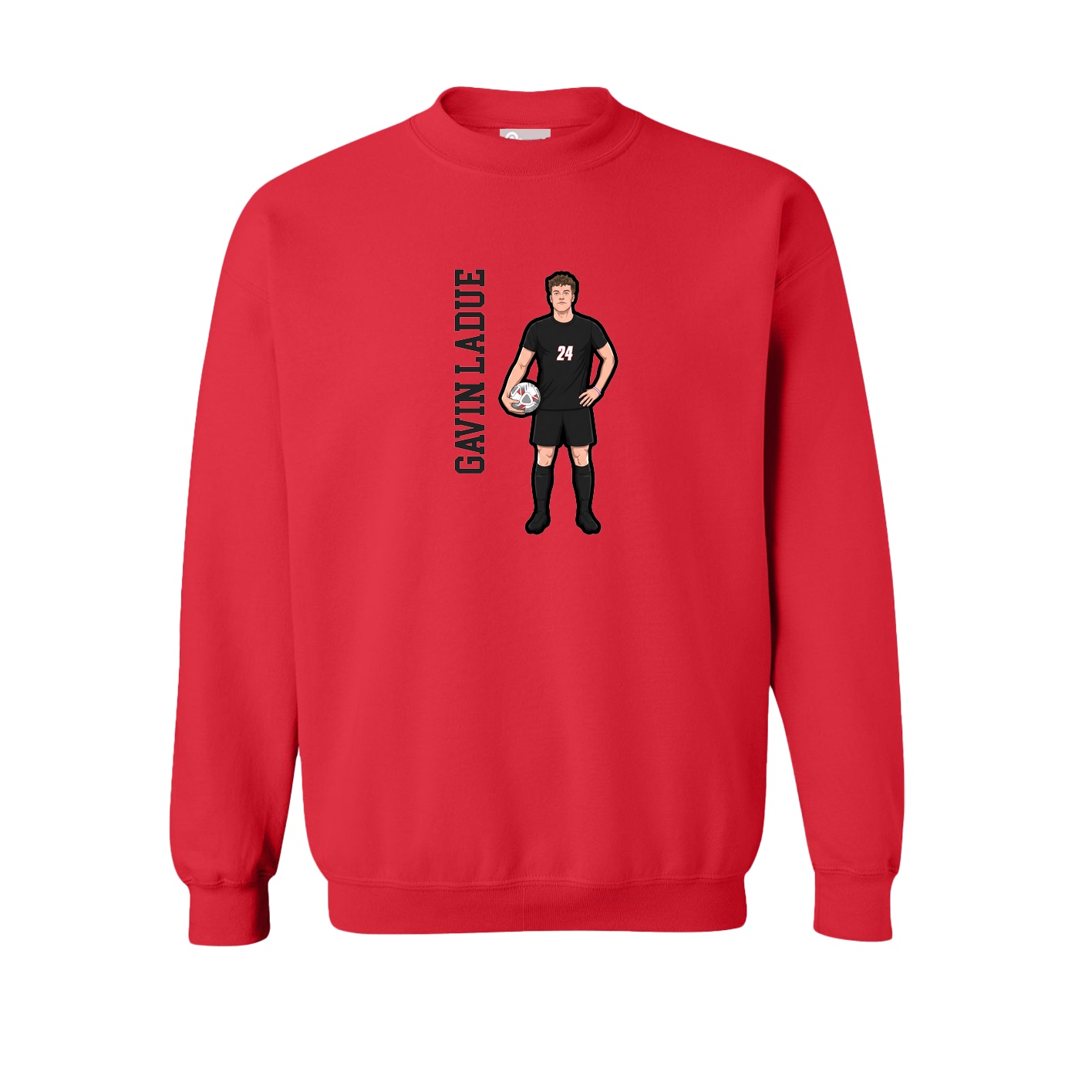 Fleece Crew — Name Vertical in Red