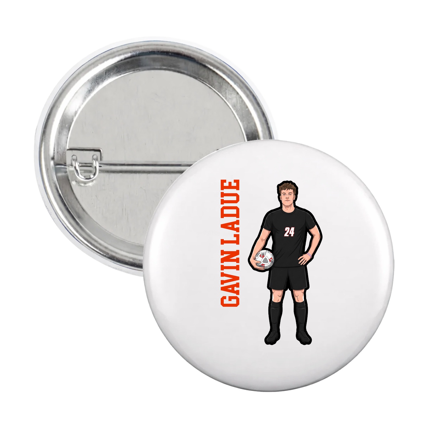 Game Day Button — Name Vertical in White
