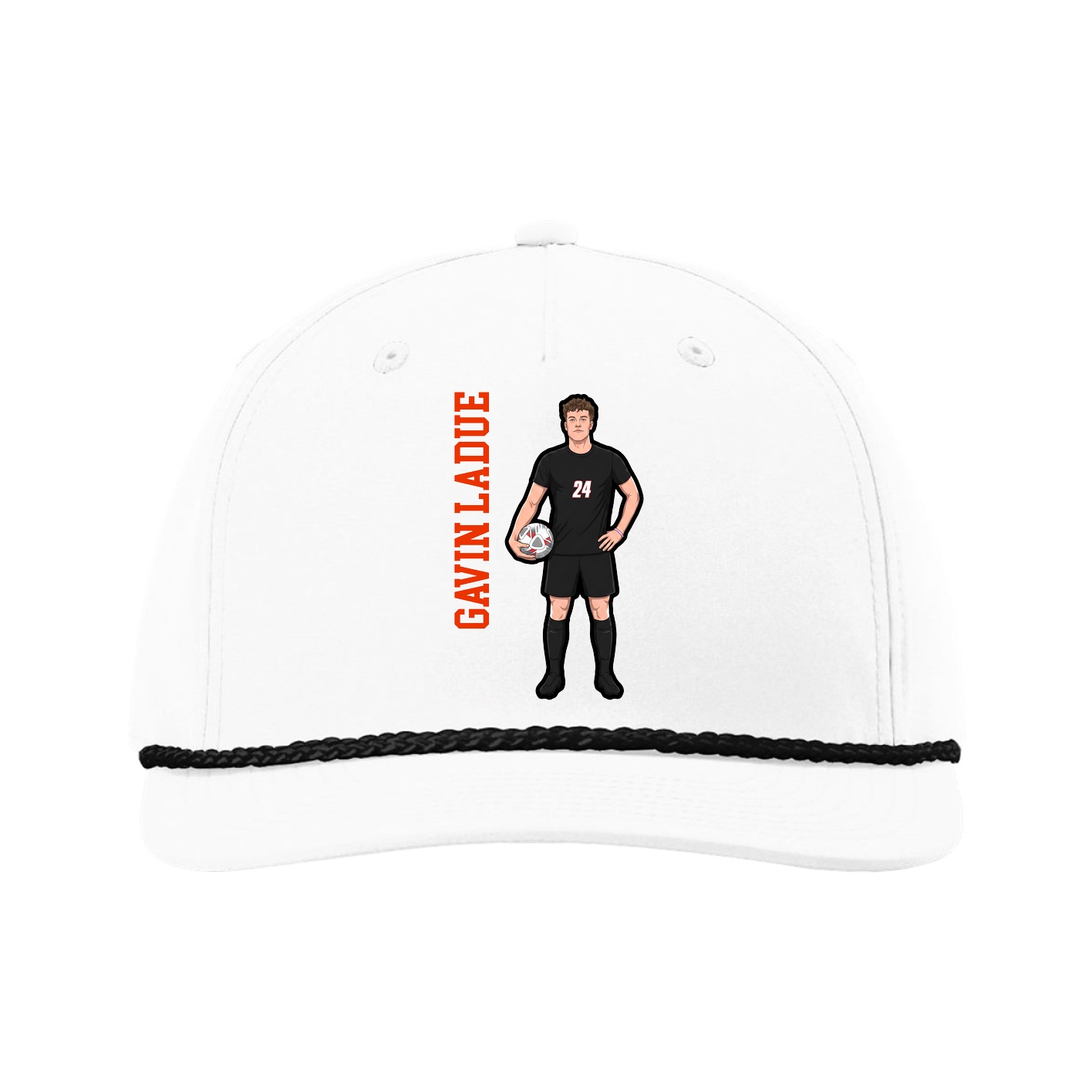 Five-Panel Classic Rope Cap — Name Vertical in White