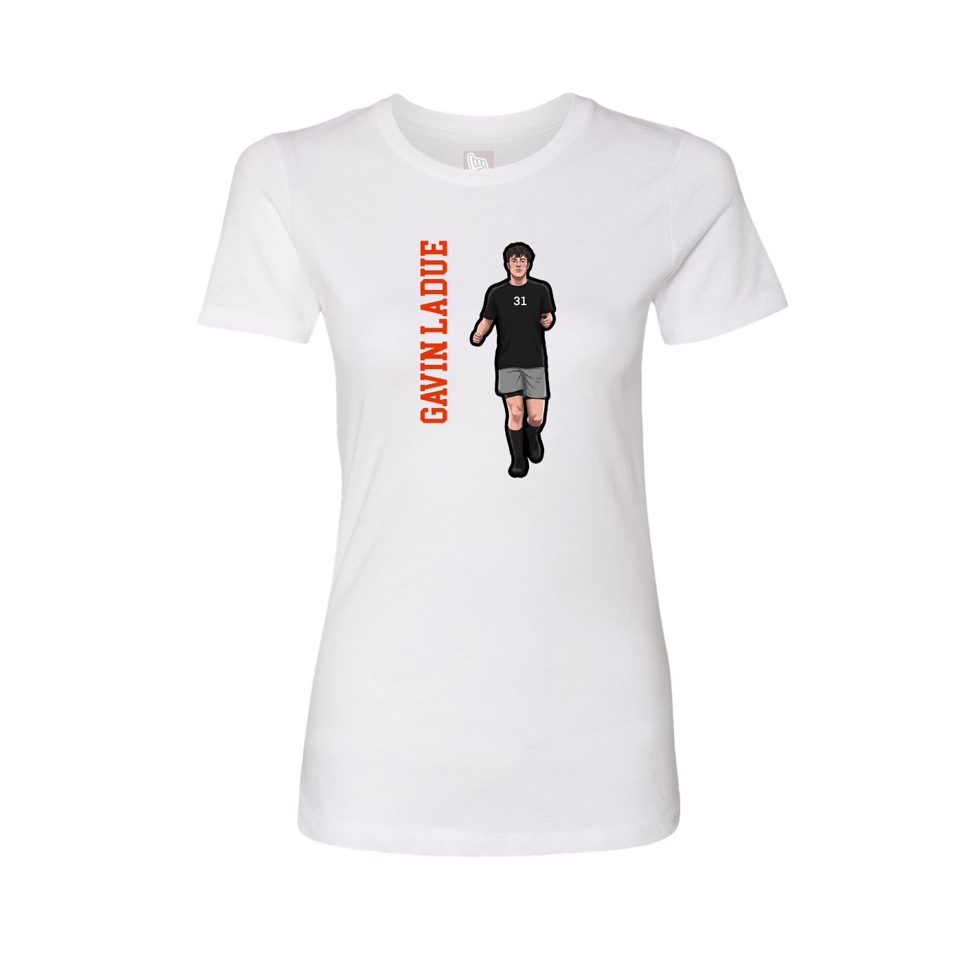 Womens Tee — Name Vertical in White