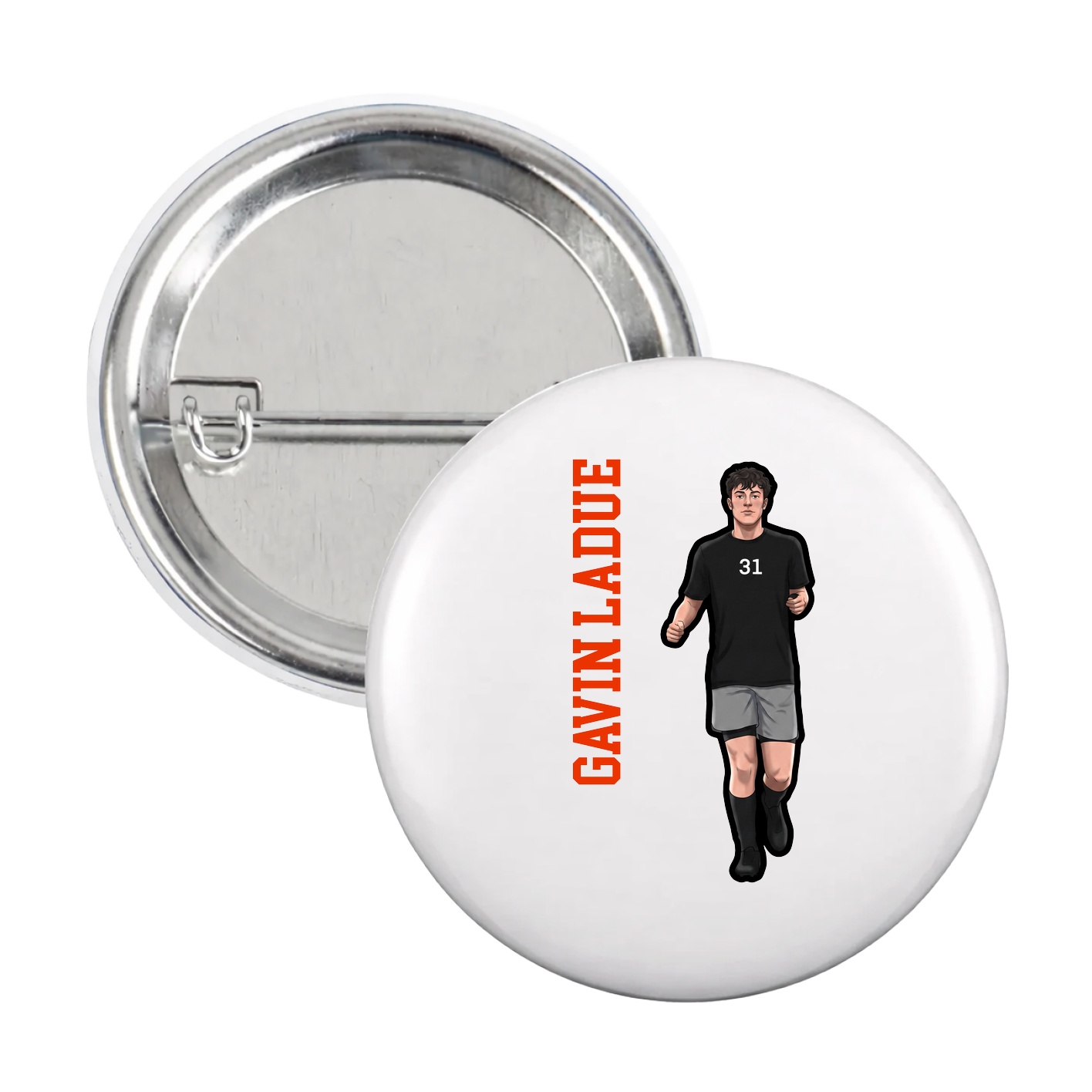 Game Day Button — Name Vertical in White