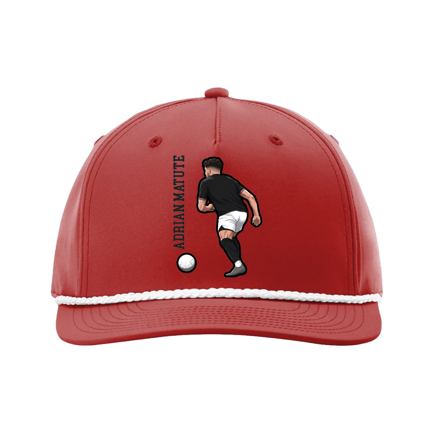 Five-Panel Classic Rope Cap — Name Vertical in Red