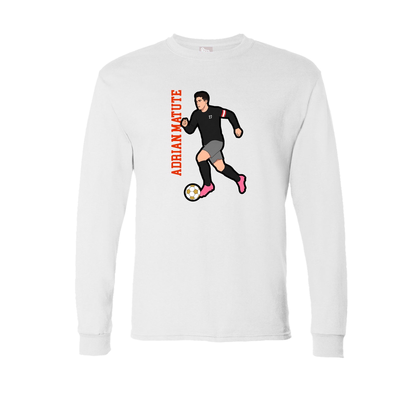 Long Sleeve Tee — Name Vertical in White
