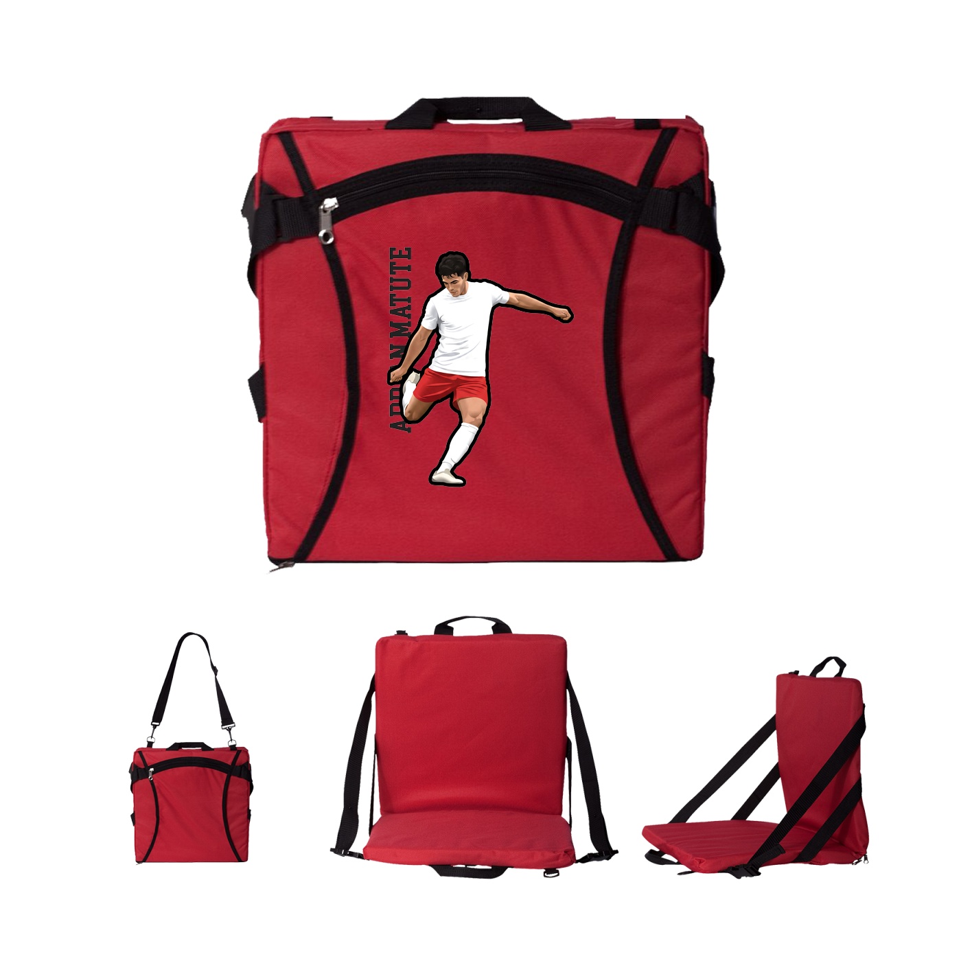 Folding Stadium Seat — Name Vertical in Red