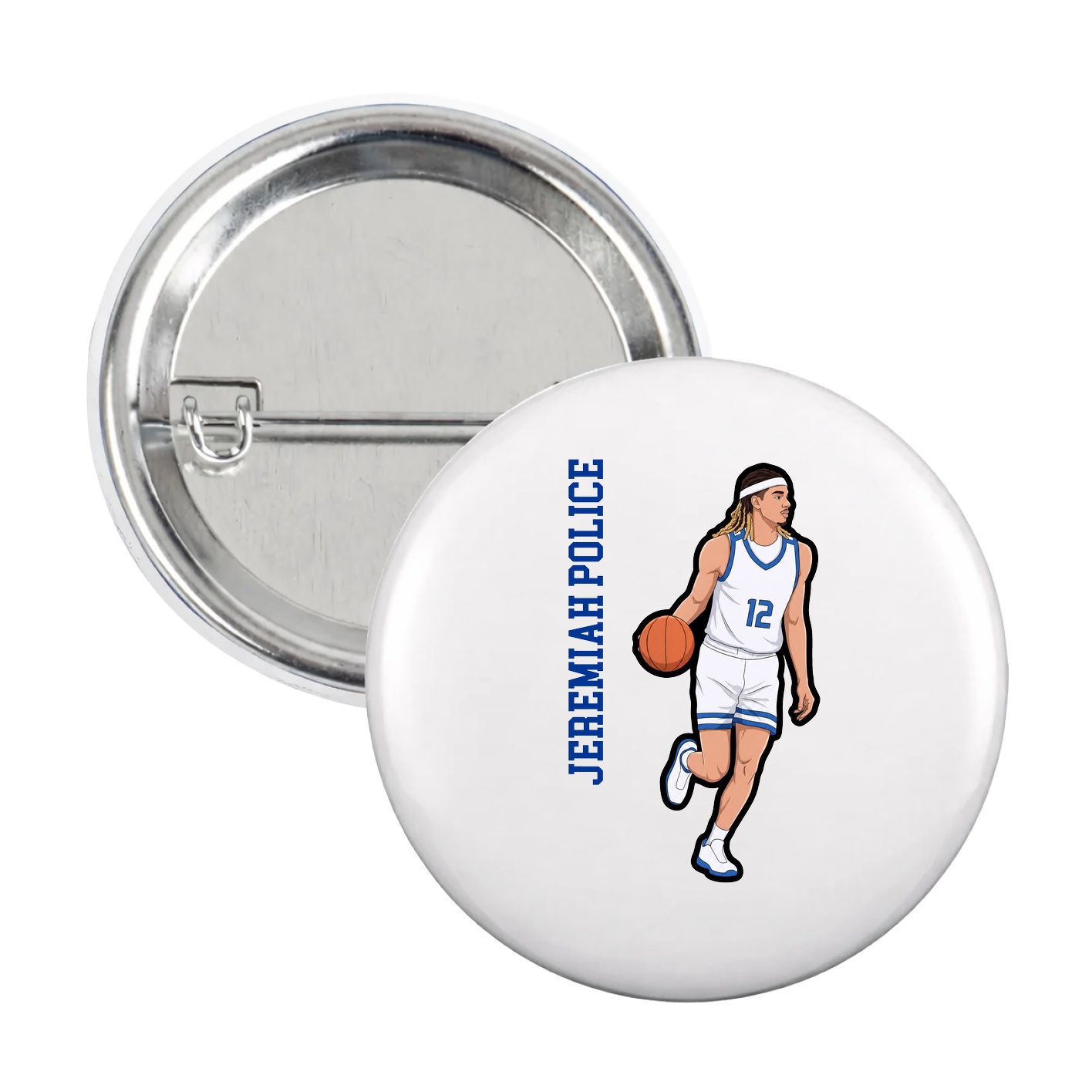 Game Day Button — Name Vertical in White
