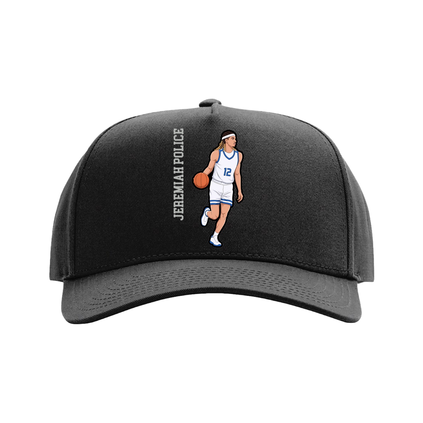 Full Fabric Five-Panel Champ Cap — Name Vertical in Black