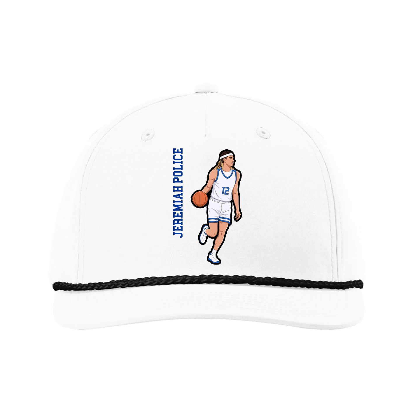 Five-Panel Classic Rope Cap — Name Vertical in White