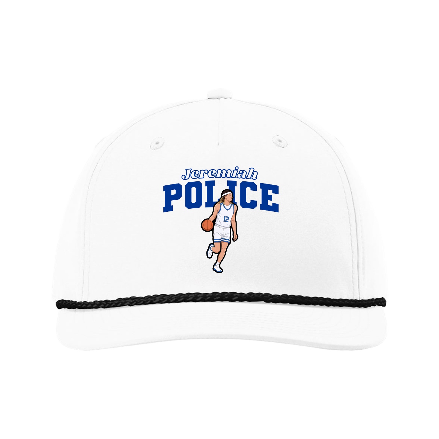 Five-Panel Classic Rope Cap — Name Arch in White
