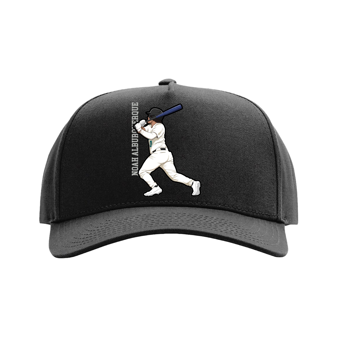Full Fabric Five-Panel Champ Cap — Name Vertical in Black
