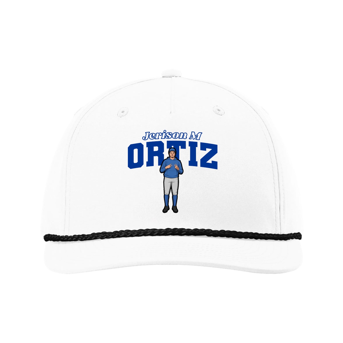 Five-Panel Classic Rope Cap — Name Arch in White