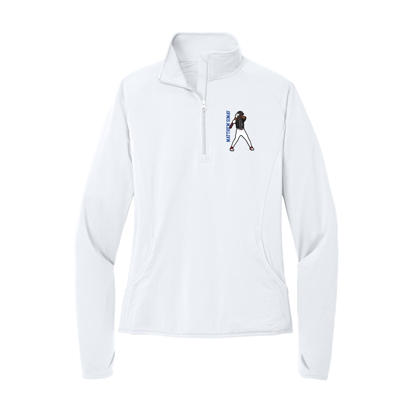 Women's Q-Zip Pullover — Name Vertical in White