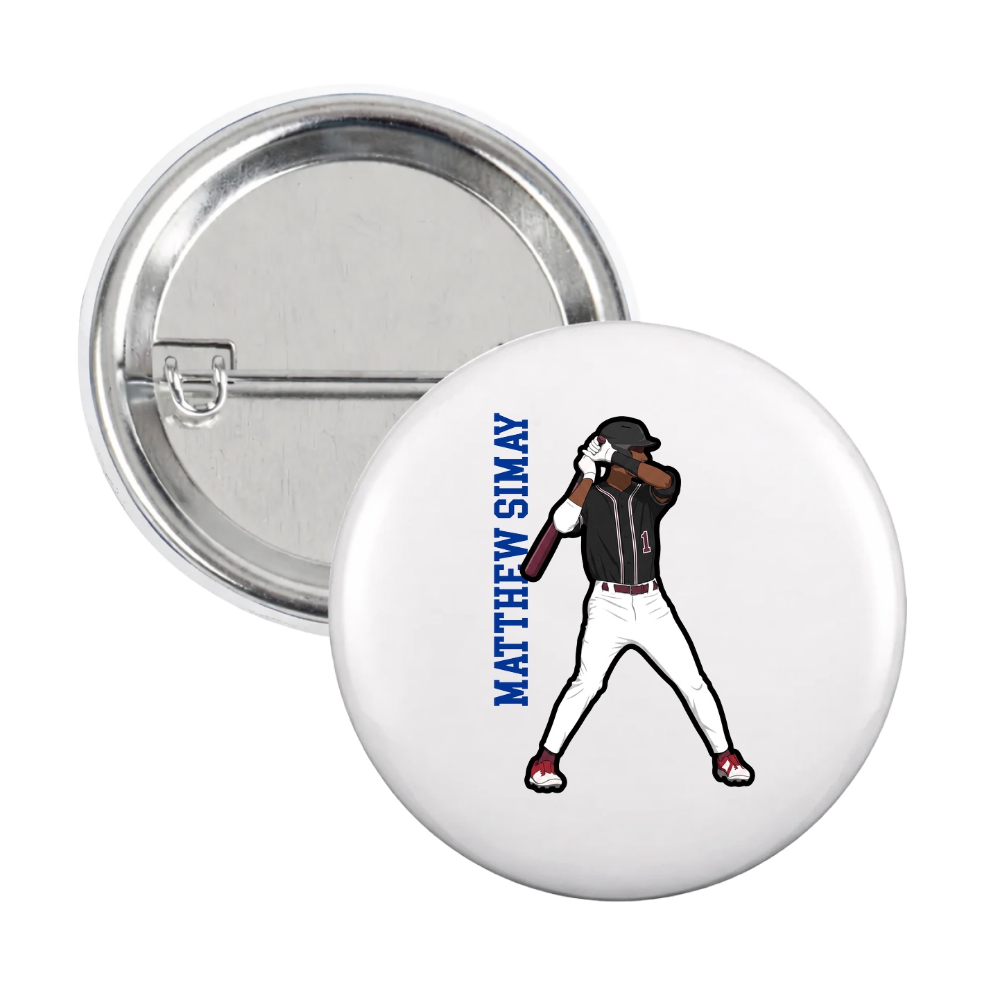 Game Day Button — Name Vertical in White
