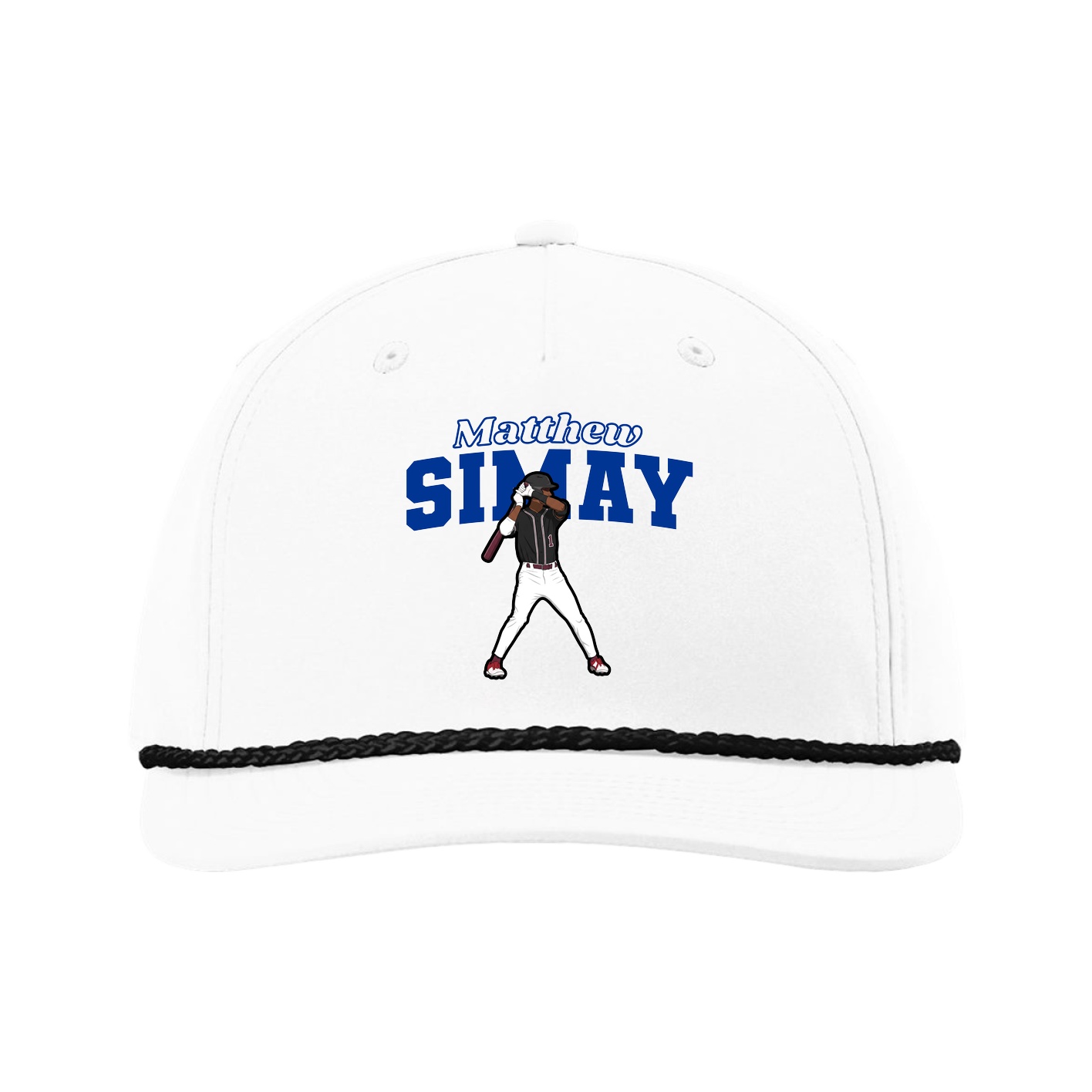 Five-Panel Classic Rope Cap — Name Arch in White