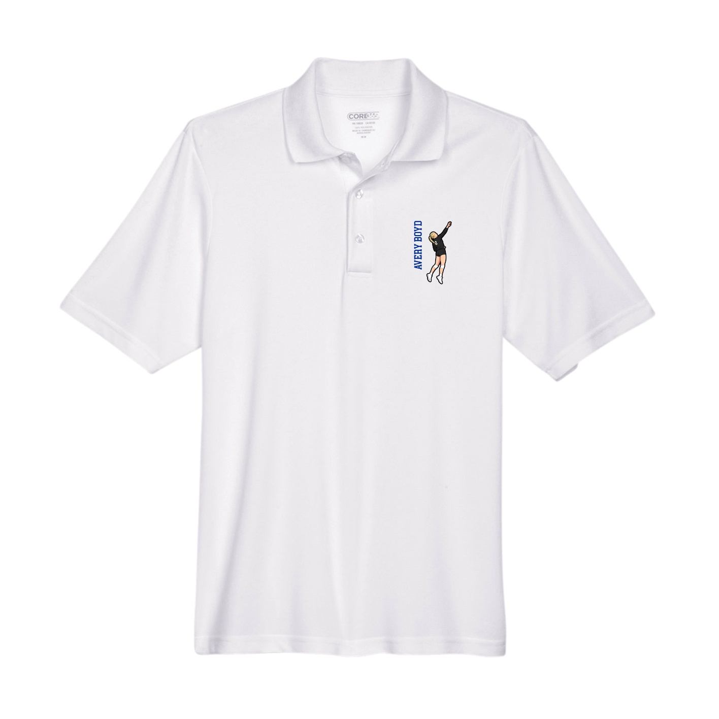 Performance Polo — Name Vertical in White
