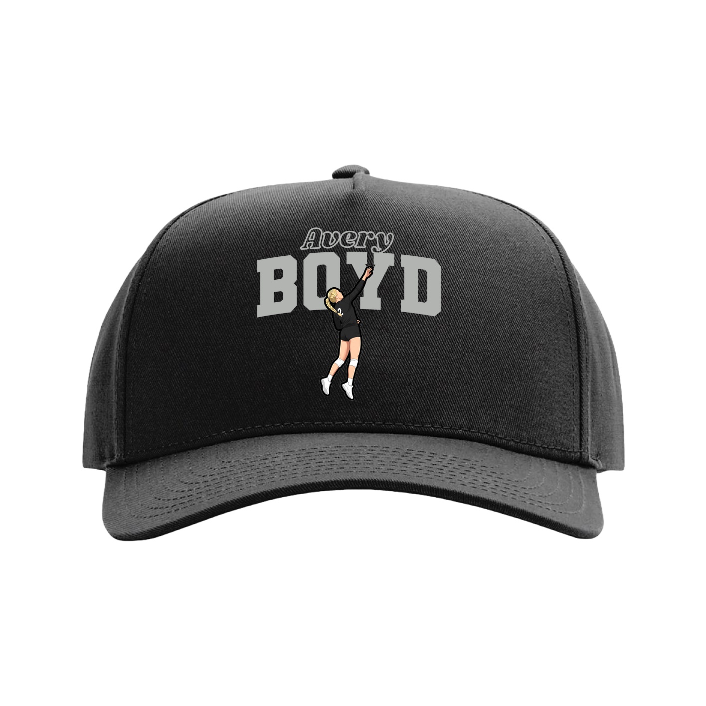 Full Fabric Five-Panel Champ Cap — Name Arch in Black