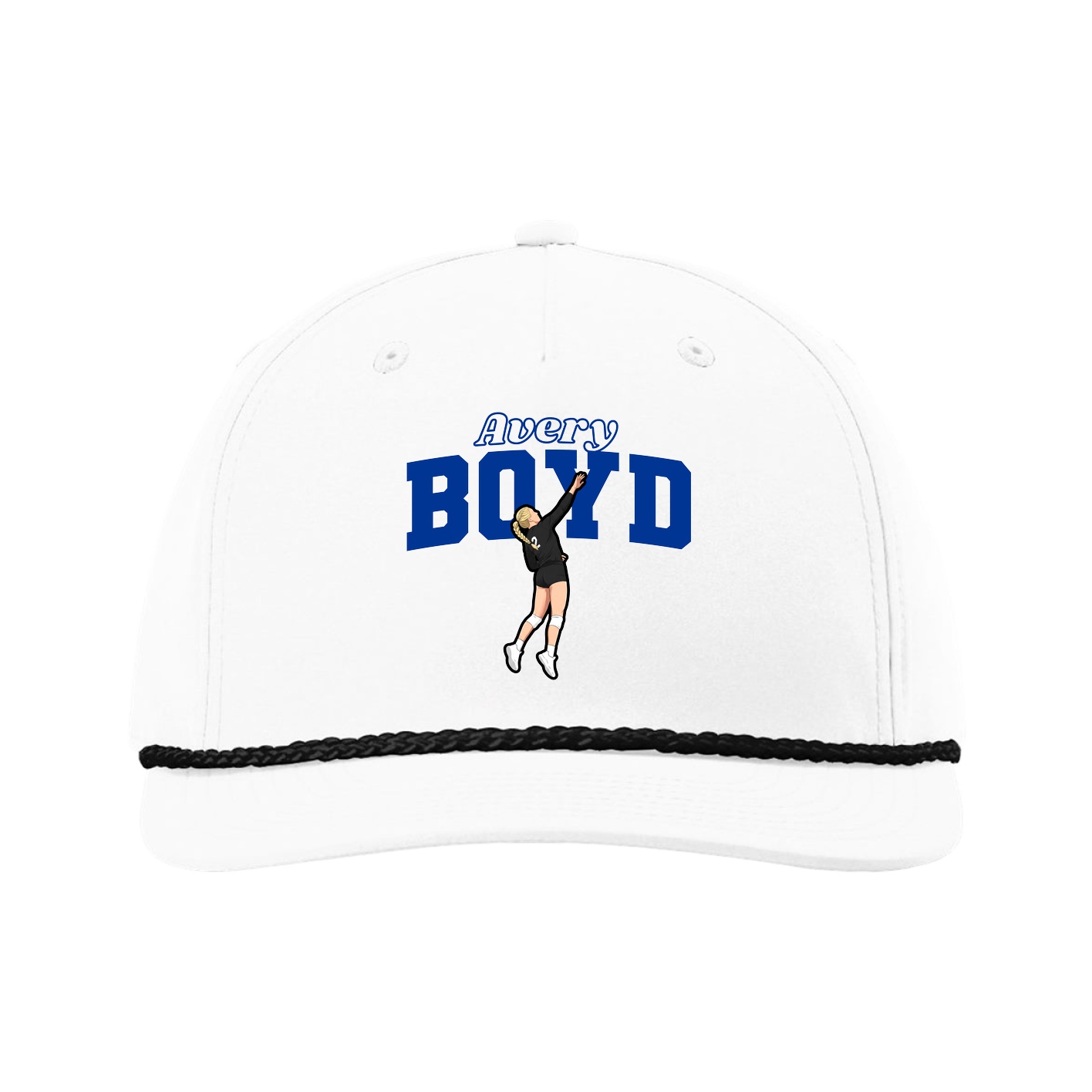 Five-Panel Classic Rope Cap — Name Arch in White