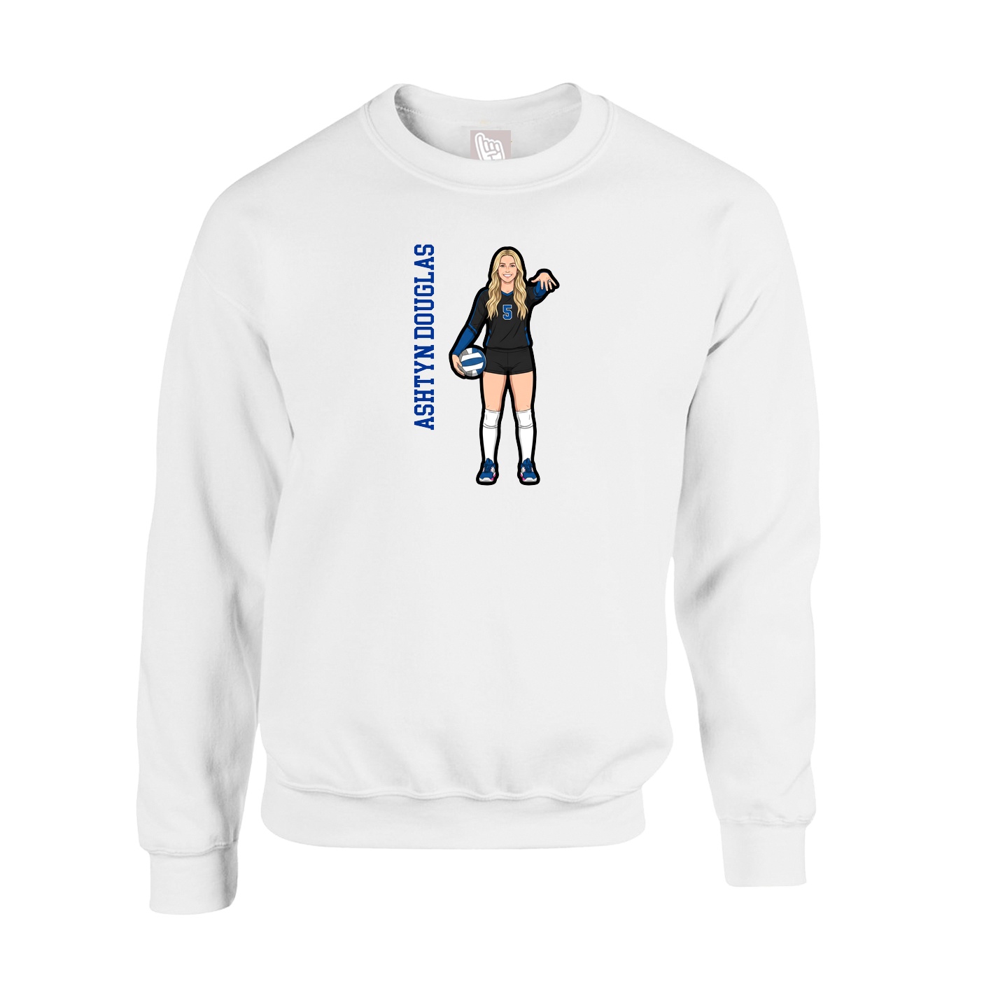Fleece Crew — Name Vertical in White