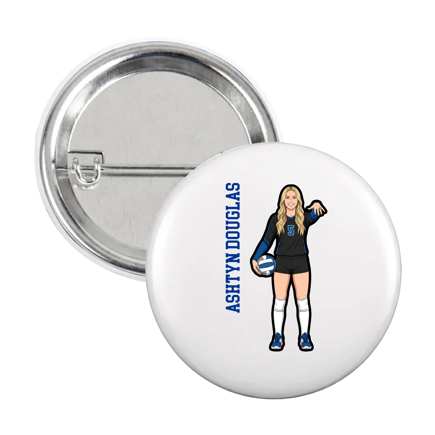 Game Day Button — Name Vertical in White
