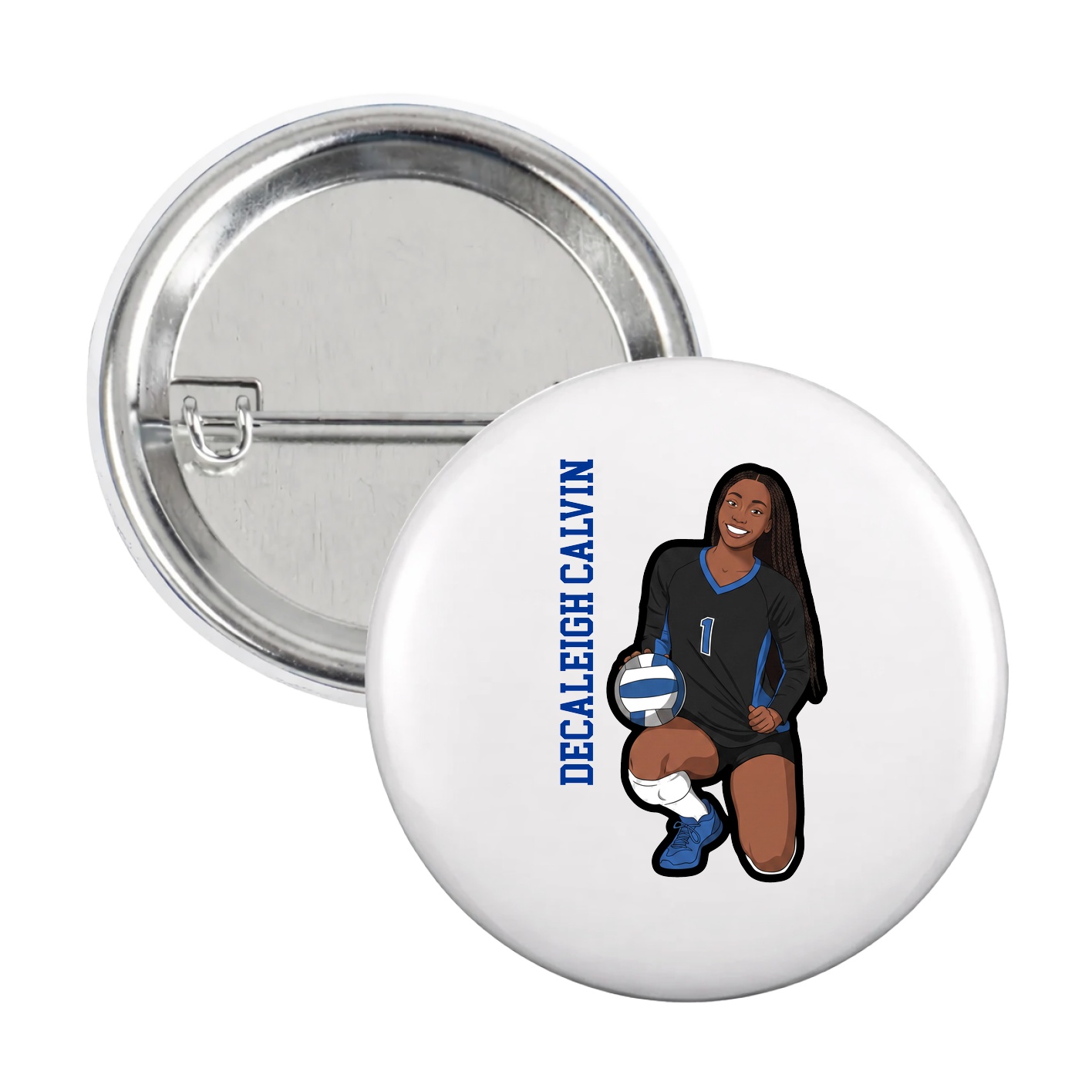 Game Day Button — Name Vertical in White