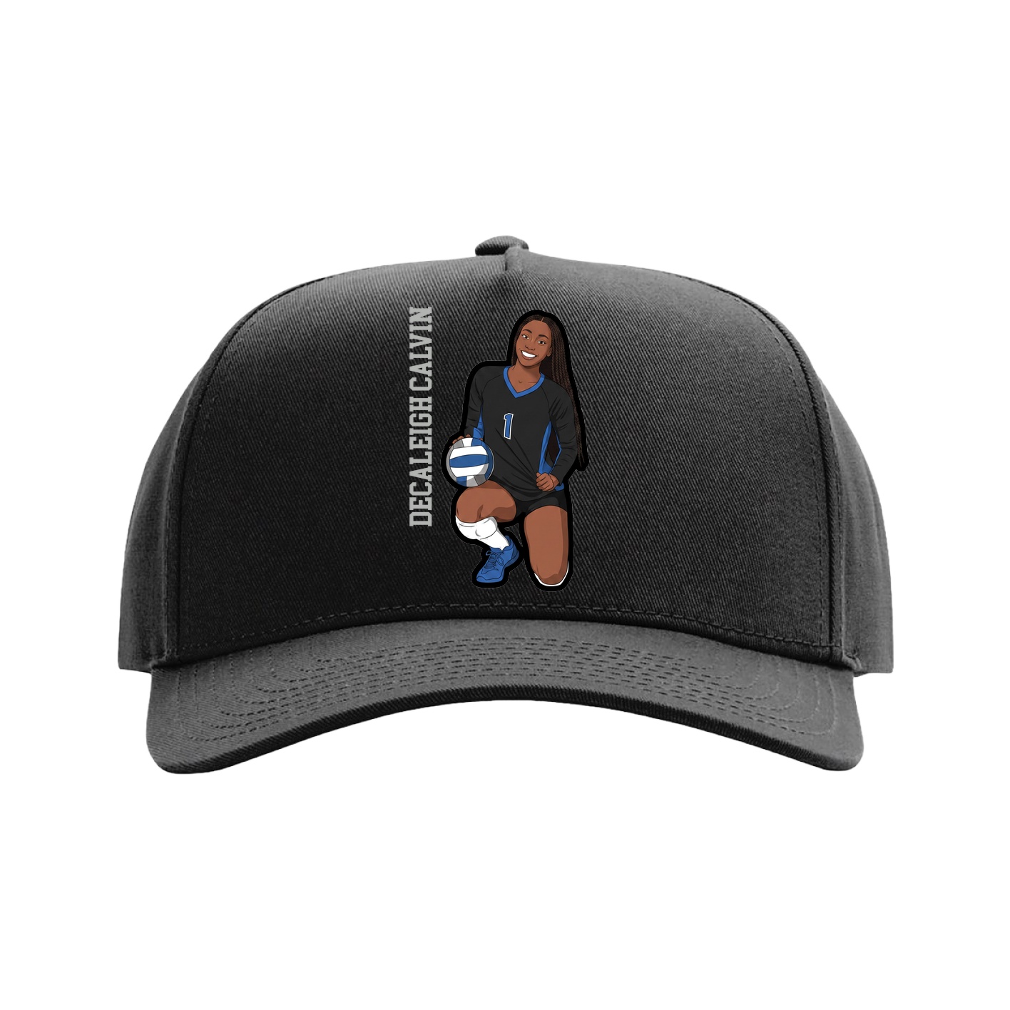 Full Fabric Five-Panel Champ Cap — Name Vertical in Black