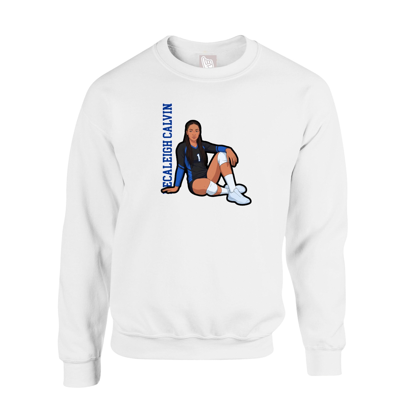 Fleece Crew — Name Vertical in White