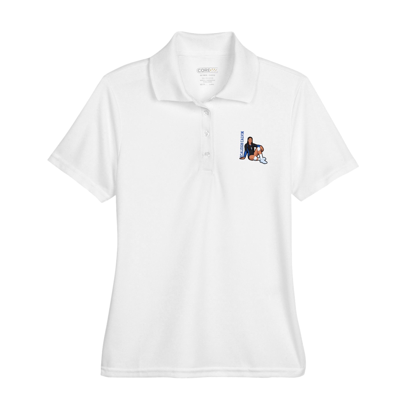 Womens Performance Polo — Name Vertical in White