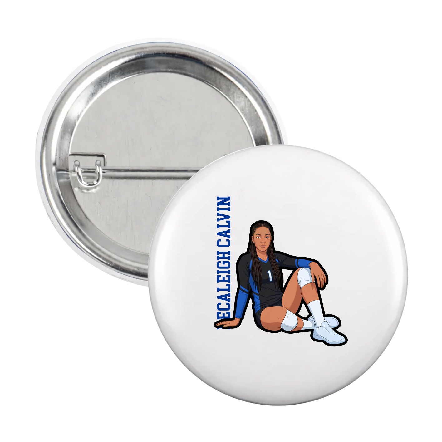Game Day Button — Name Vertical in White
