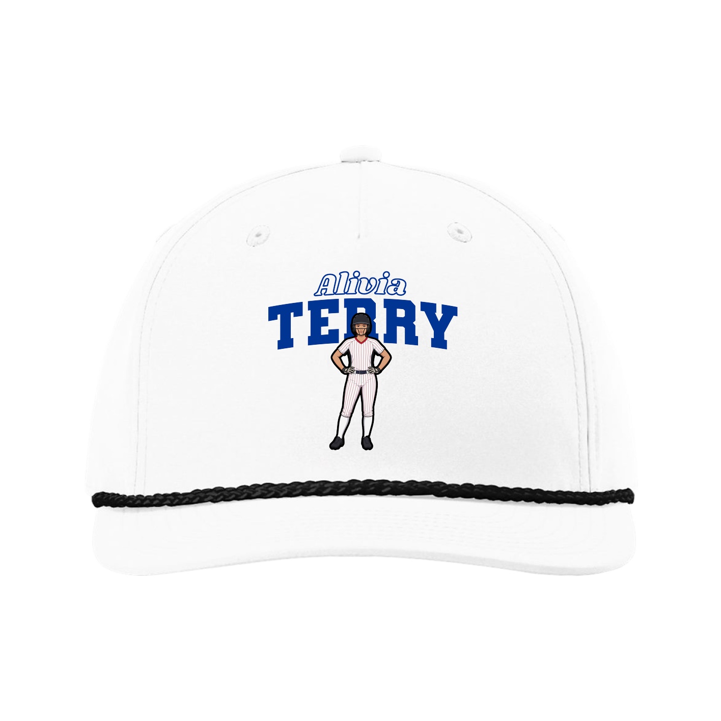 Five-Panel Classic Rope Cap — Name Arch in White