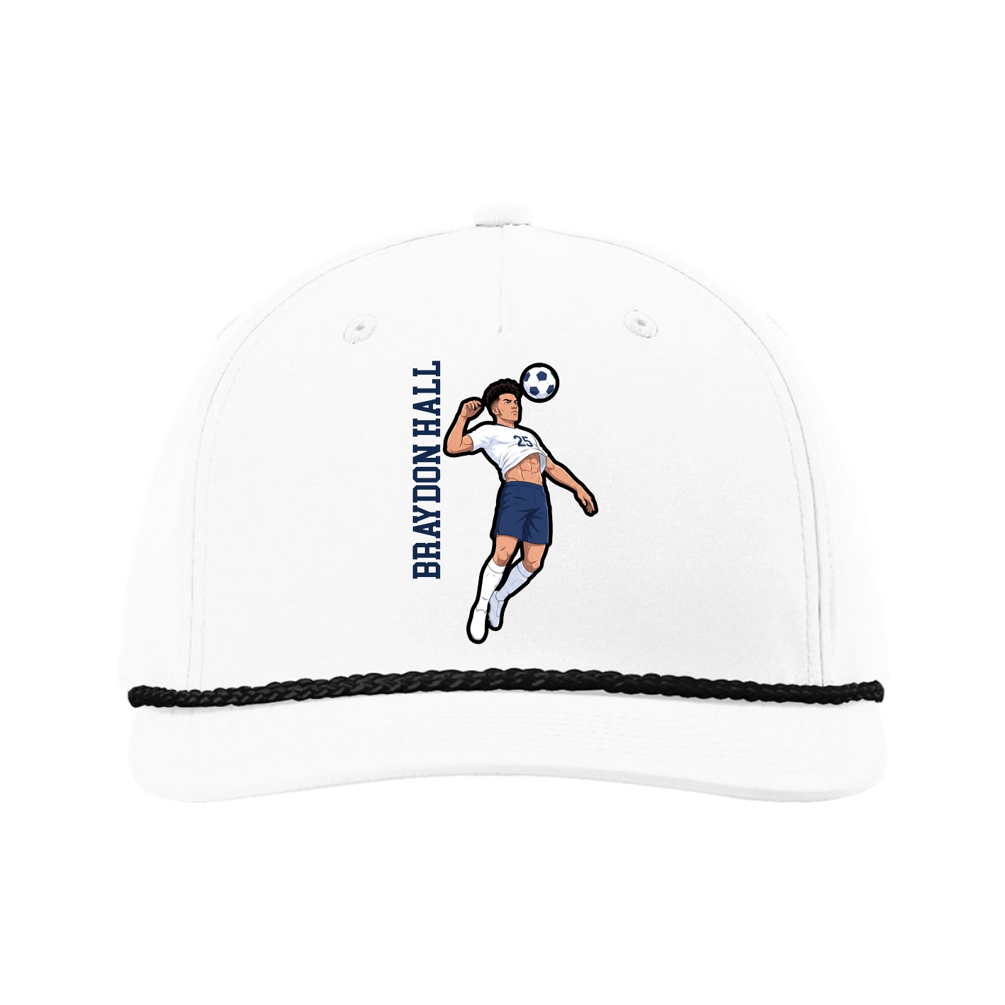 Five-Panel Classic Rope Cap — Name Vertical in White