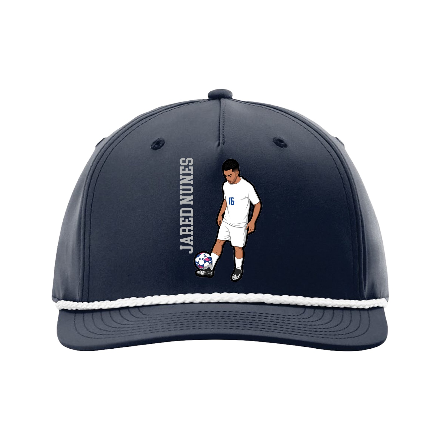 Five-Panel Classic Rope Cap — Name Vertical in Navy