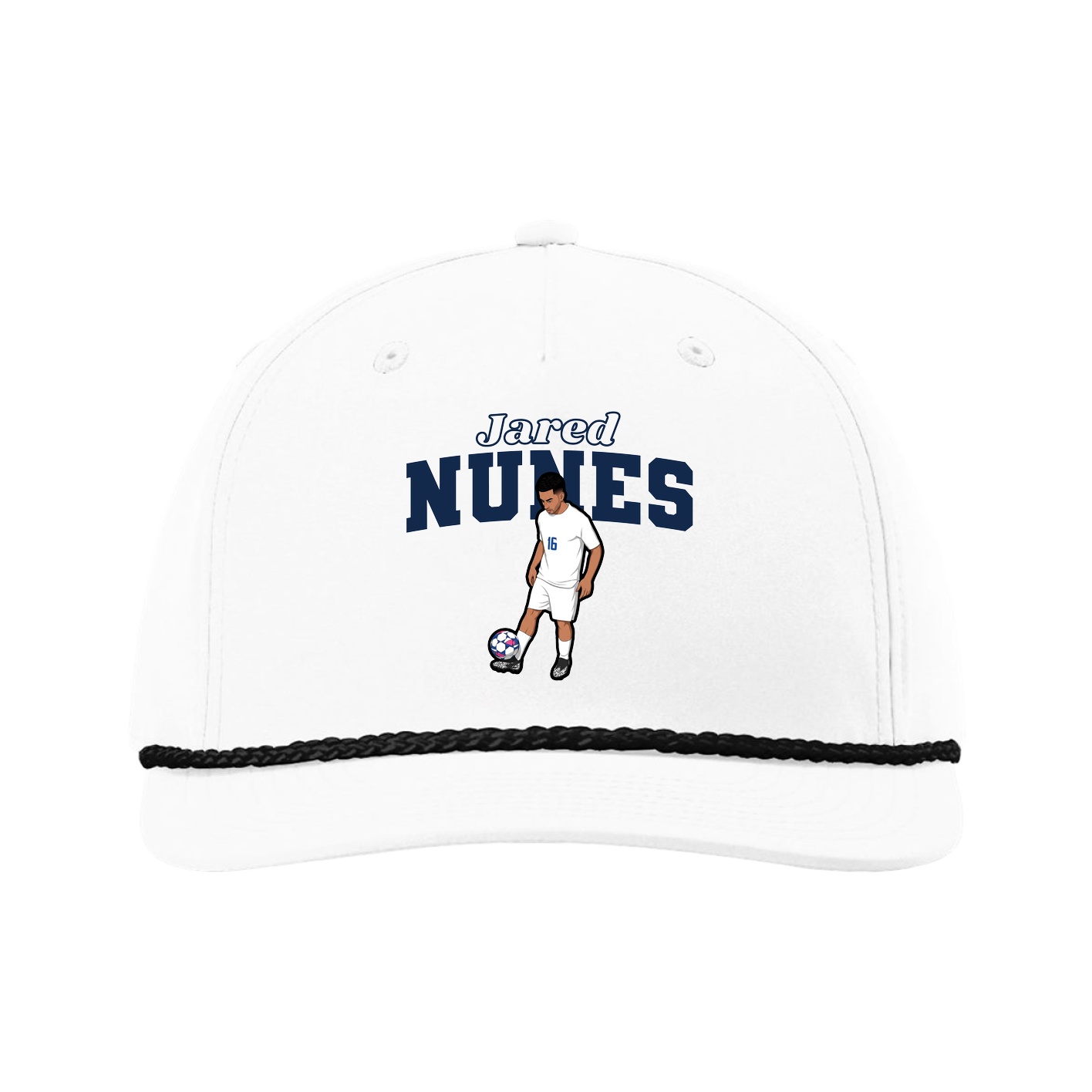 Five-Panel Classic Rope Cap — Name Arch in White