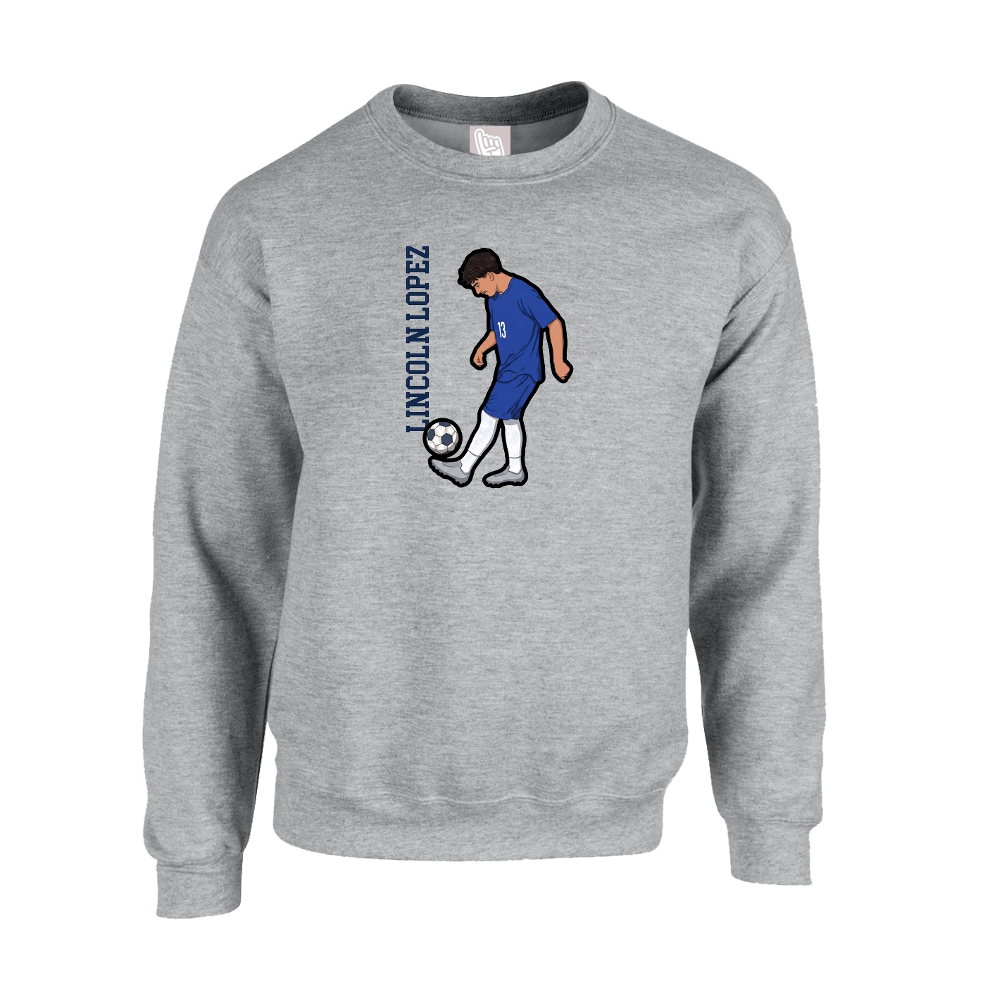 Fleece Crew — Name Vertical in Grey