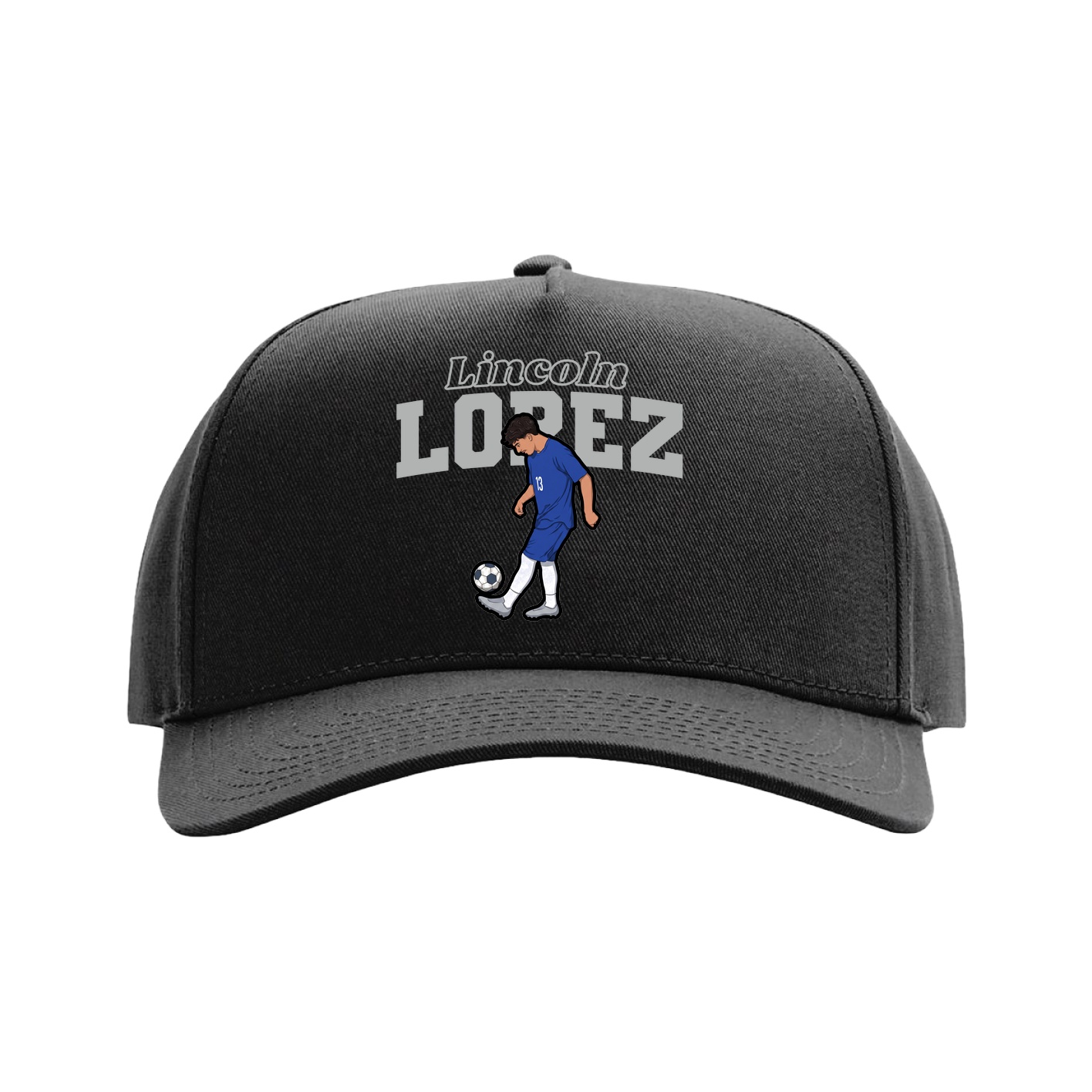 Full Fabric Five-Panel Champ Cap — Name Arch in Black