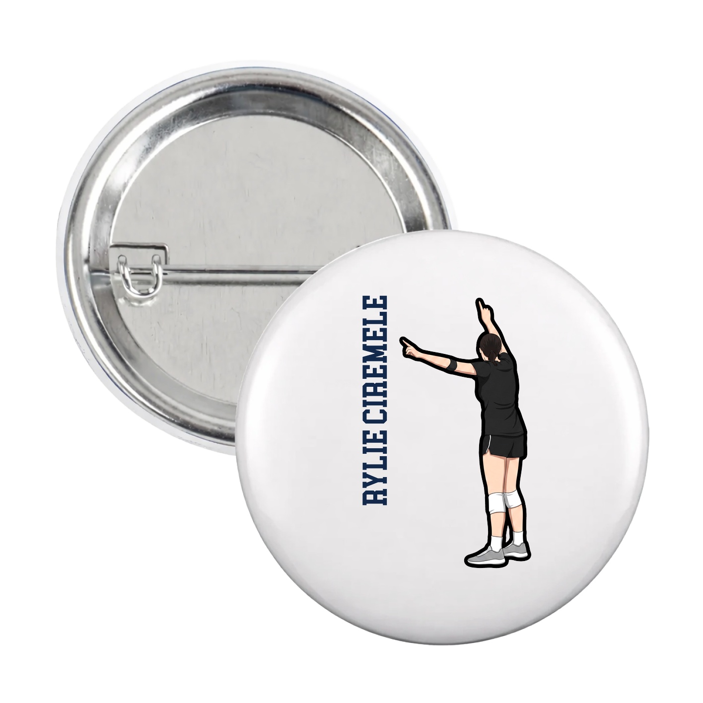Game Day Button — Name Vertical in White