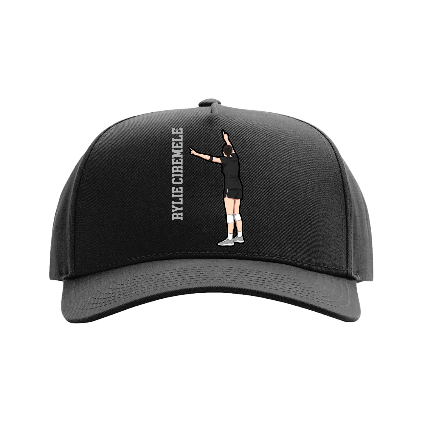 Full Fabric Five-Panel Champ Cap — Name Vertical in Black