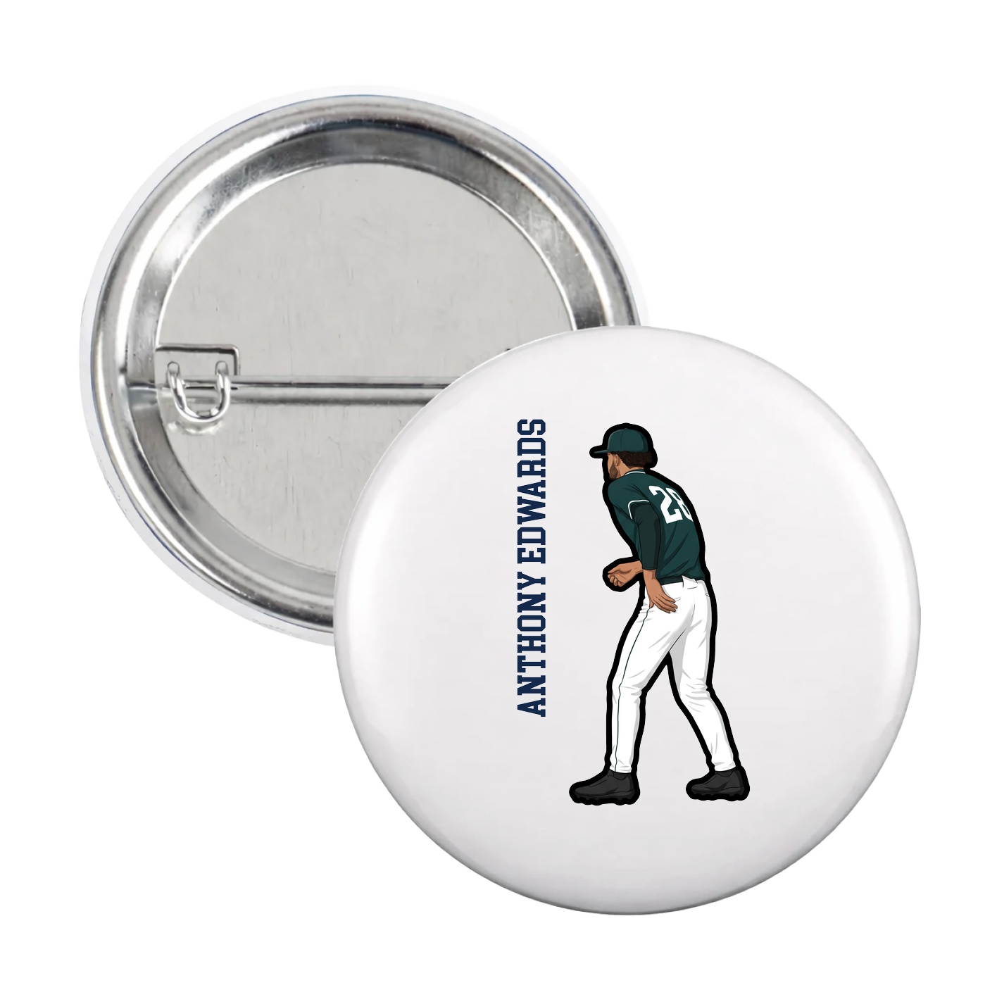 Game Day Button — Name Vertical in White