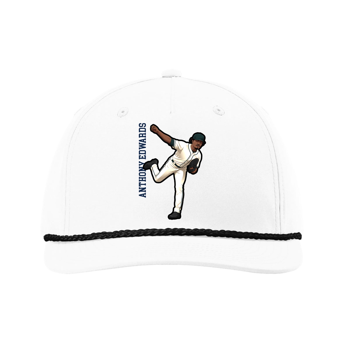 Five-Panel Classic Rope Cap — Name Vertical in White